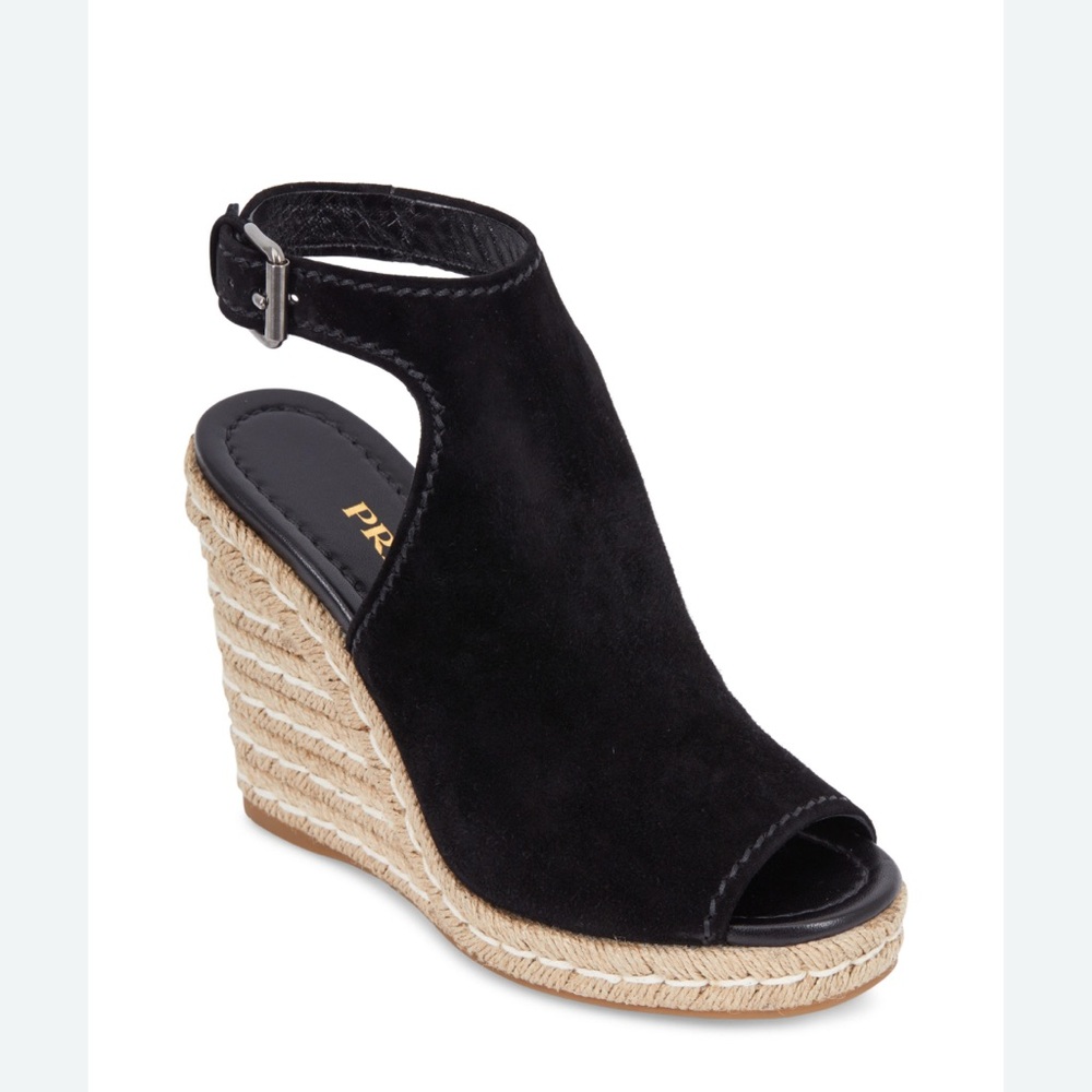 Prada Black and Tan Wedge Sandals